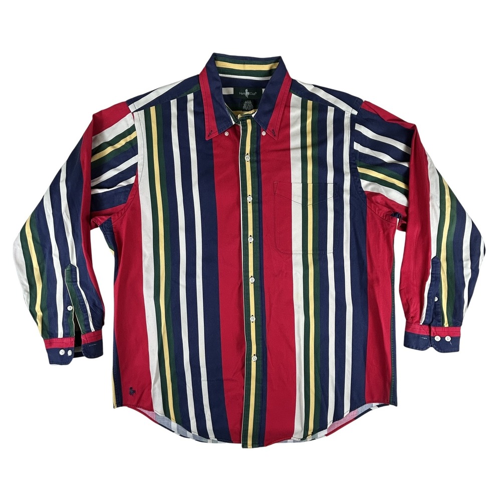 Vintage Hunt‎ Club Shirt Mens Large Multicolor Striped Button Up Long Sleeve 90s